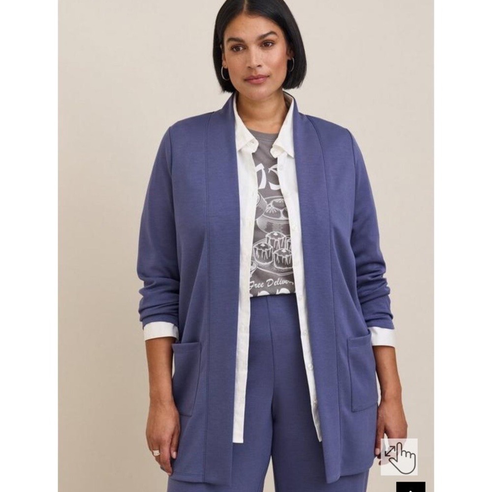 Torrid Crown Blue Studio Cupro Open Front‎ Cardigan Plus Size 3